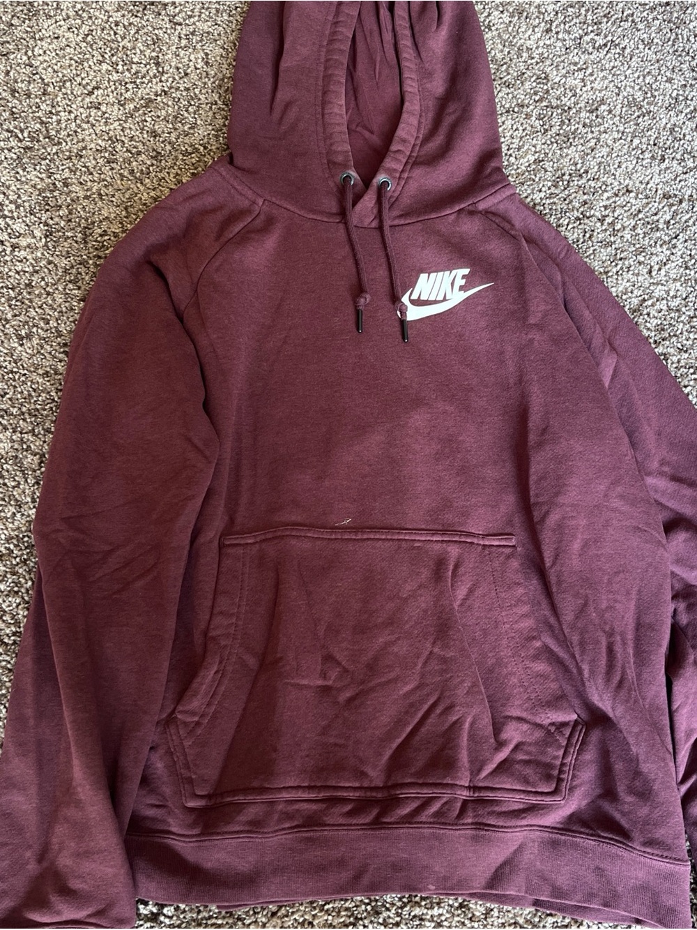 Nike Burgundy Pullover Hoodie with White Swoosh